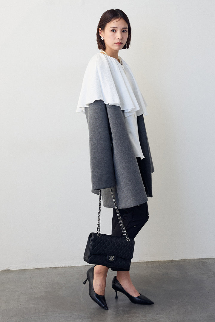 [予約/SET]BIGフリルカラーブラウス+フリルポケットボンディングノーカラーコート(2set)