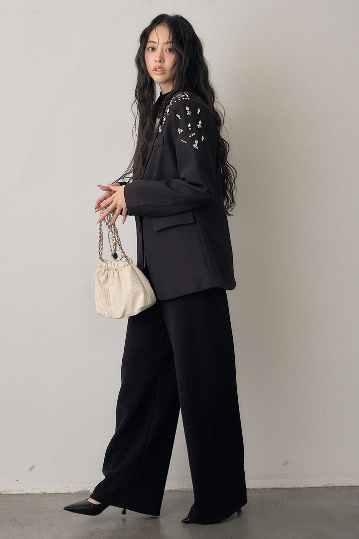 [予約/SET]ショルダービジューマニッシュジャケット+ウォームタッチイージーパンツ(2set)