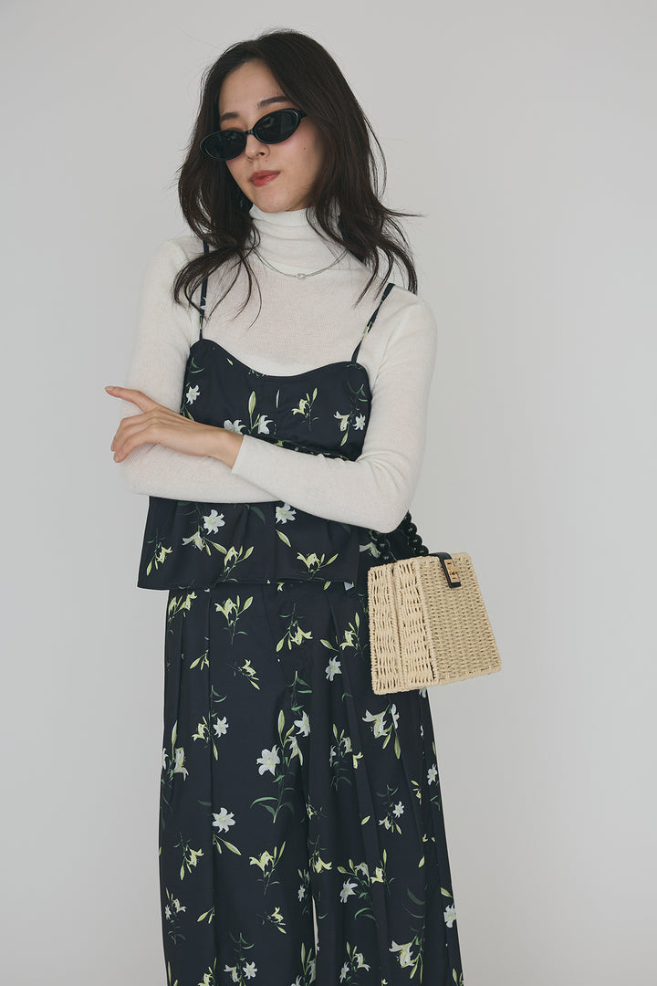 [予約/SET]シックフラワービスチェキャミソール+シックフラワータックワイドパンツ(2set)