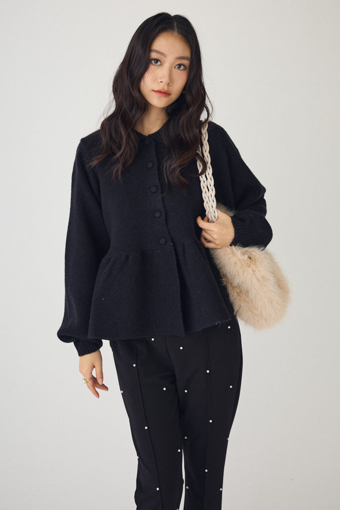 [予約]ポロ襟ペプラムニットプルオーバー