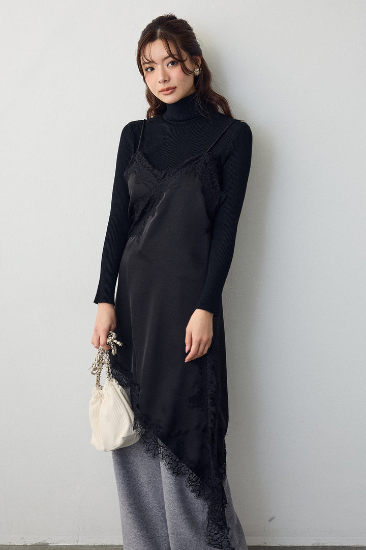 [予約]アシメデザインサテン×レースキャミ