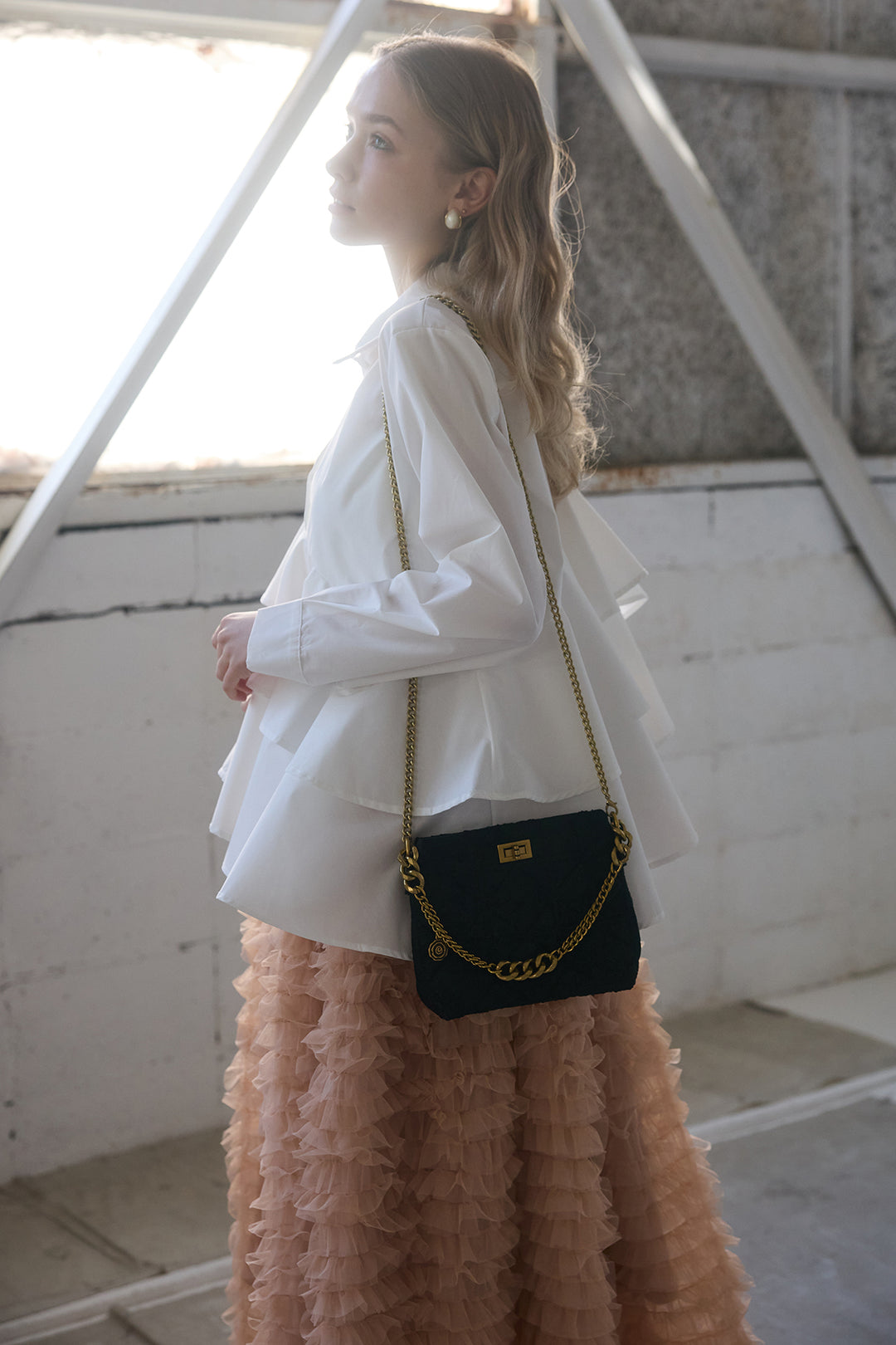 [予約/SET]アシメフリルティアードシャツ+ホイップチュールティアードスカート(2set)