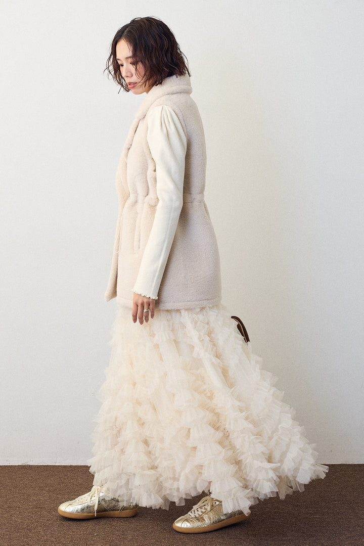 [予約/SET]テディボアウエストドロストベスト+スフレアシメチュールスカート(2set)