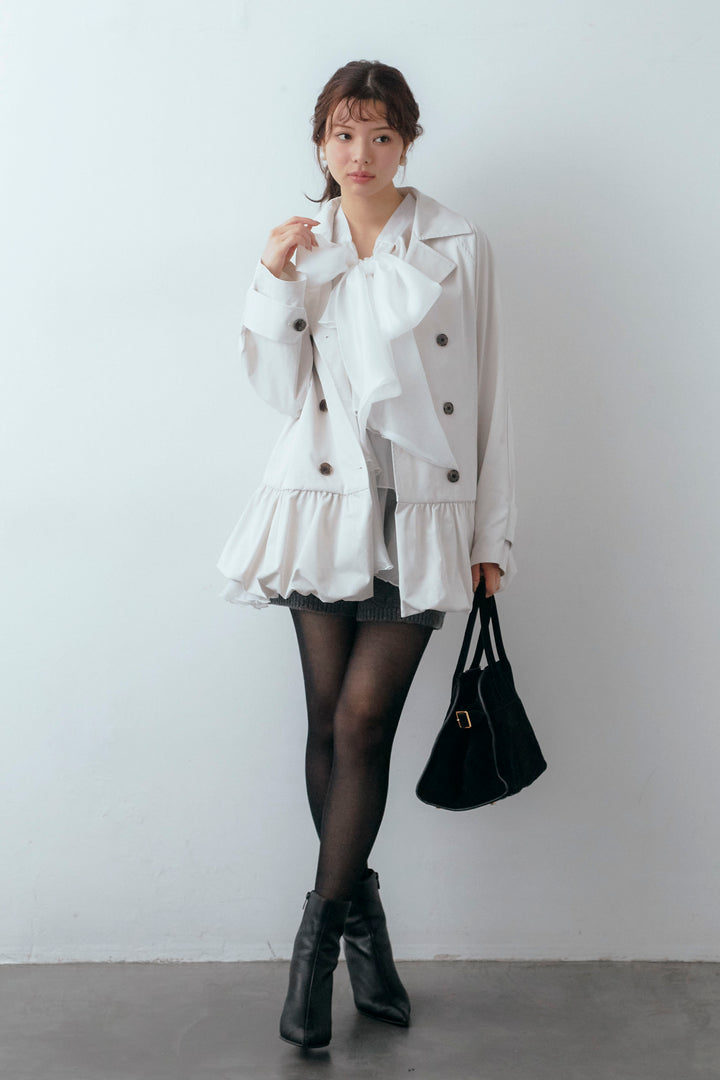 [予約/SET]フロントBIGリボンティアードエアリーチュニック+バルーンヘムミディ丈トレンチコート(2set)