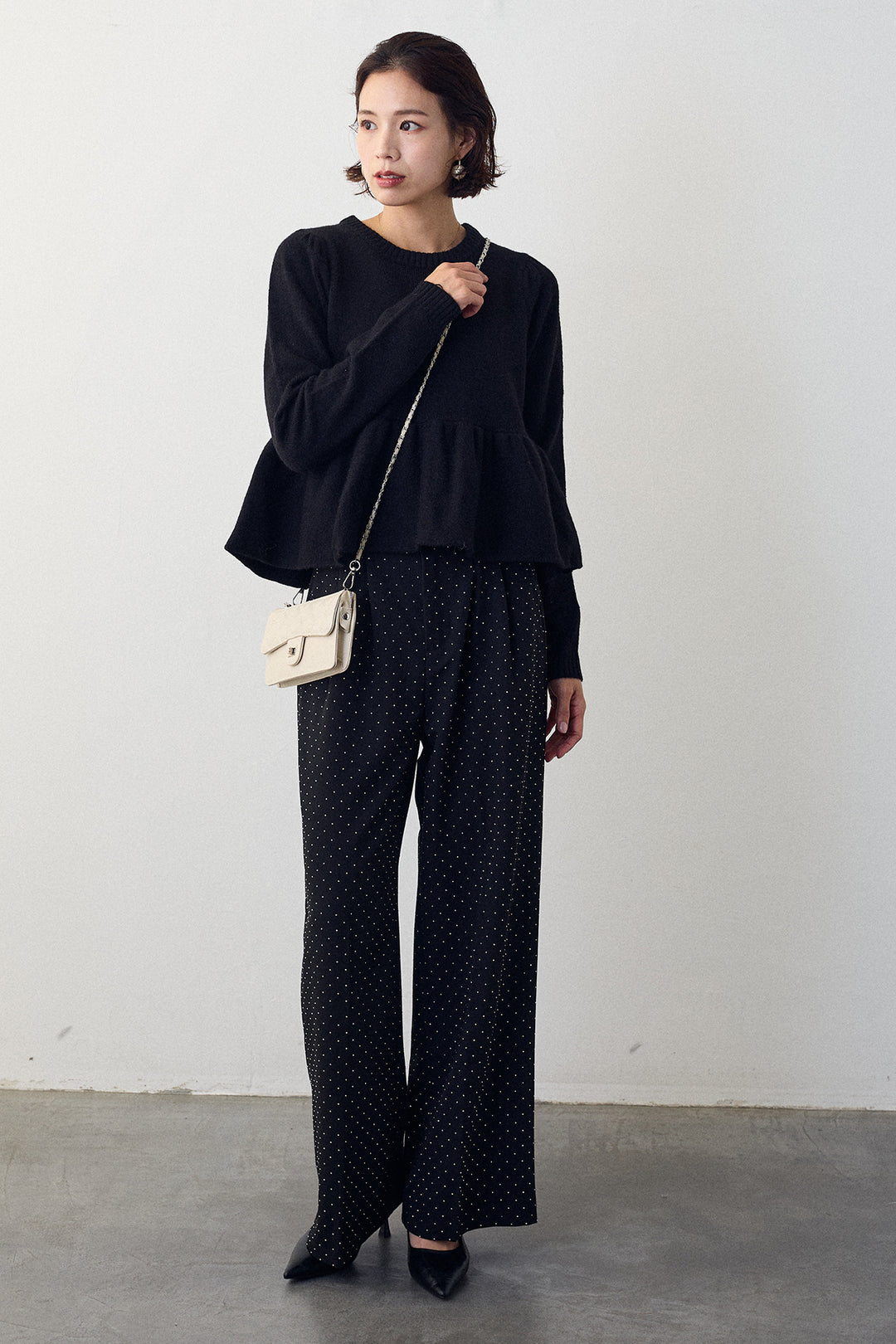 [予約/SET]アルパカタッチバルーンヘムニットプルオーバー+ラインストーンストレートパンツ(2set)