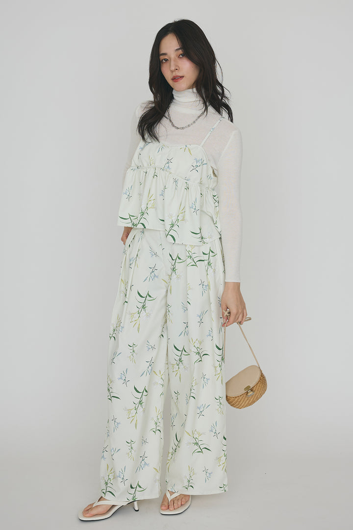 [予約/SET]シアータートルトップス+シックフラワービスチェキャミソール+シックフラワータックワイドパンツ(3set)