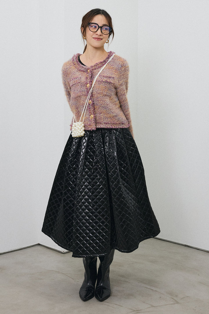 [予約/SET]カラーミックスツイードジャケット+メタリックキルティングフレアスカート(2set)