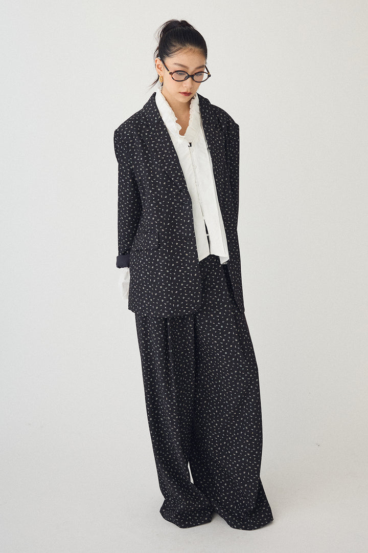 [予約/SET]ダブルプリーツカラーブラウス+ヴィンテージフラワー柄セットアップ(2set)