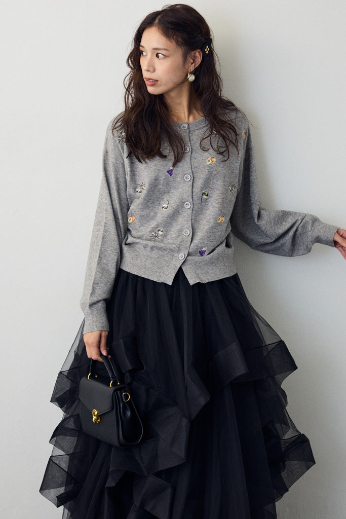 [予約]フルーツフラワー刺繍ニットカーデ