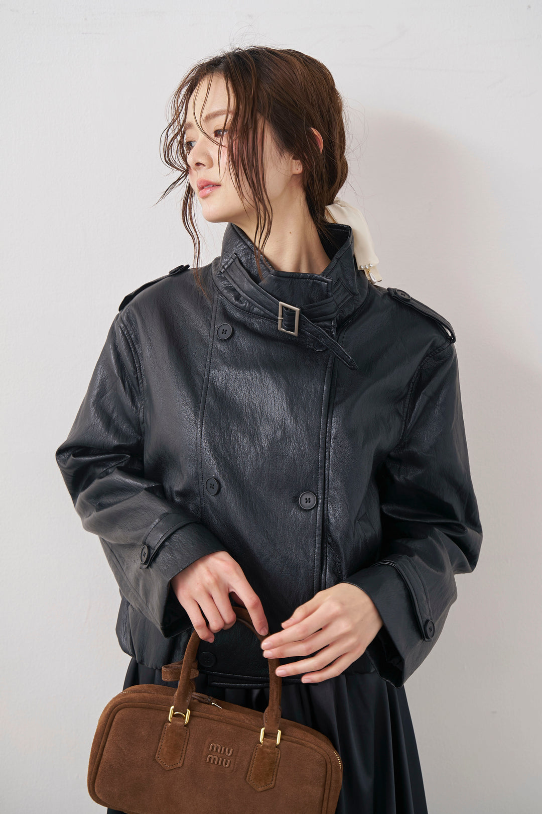 [予約]レザーライククロップドジャケット