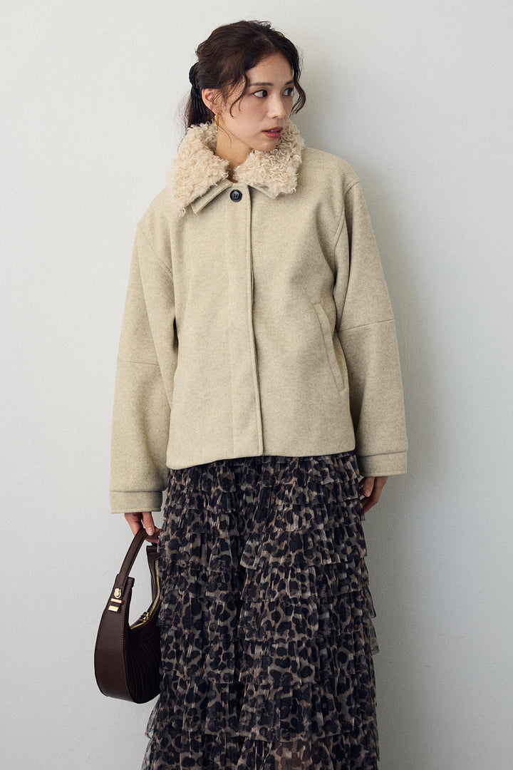 [予約/SET]プードル襟2wayコート+レオパードチュールティアードスカート(2set)