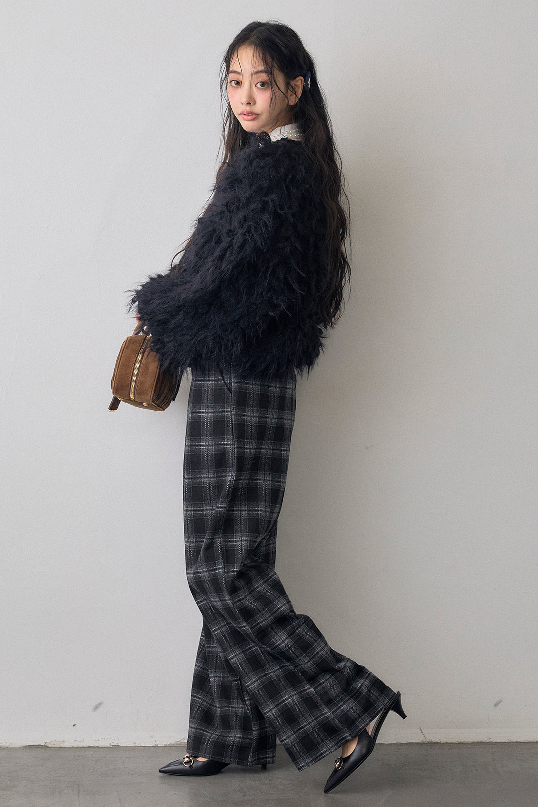 [予約/SET]ループシャプルオーバーニット+クラシカルチェックフラワーモチーフ付きパンツ(2set)