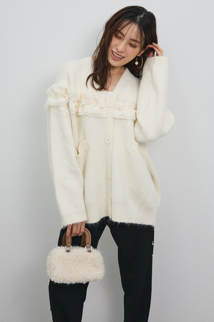 [予約]フリルパールドッキングニットコーディガン