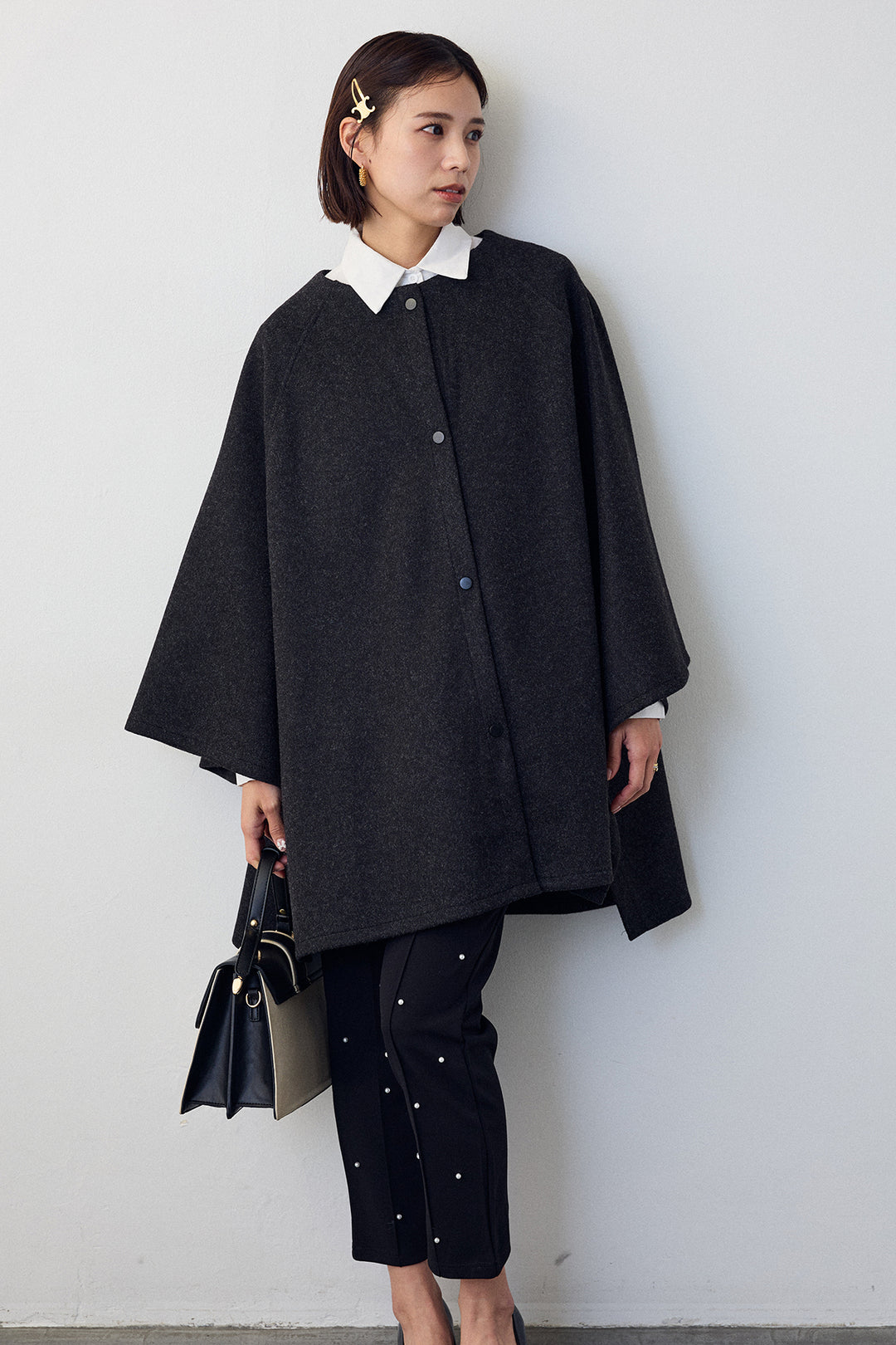[予約/SET]ウールライクドルマンポンチョコート+センターシームランダムパールパンツ(2set)