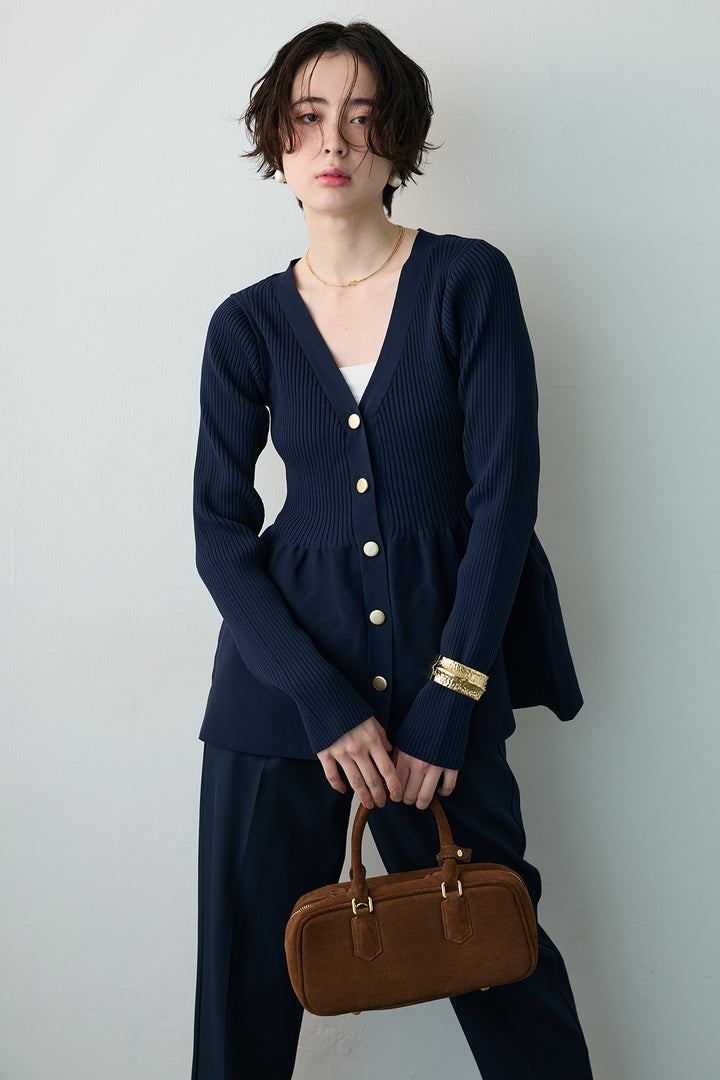 [予約/SET]スポンジペプラムリブニットカーデ+ベルトセットタックテーパードパンツ(2set)