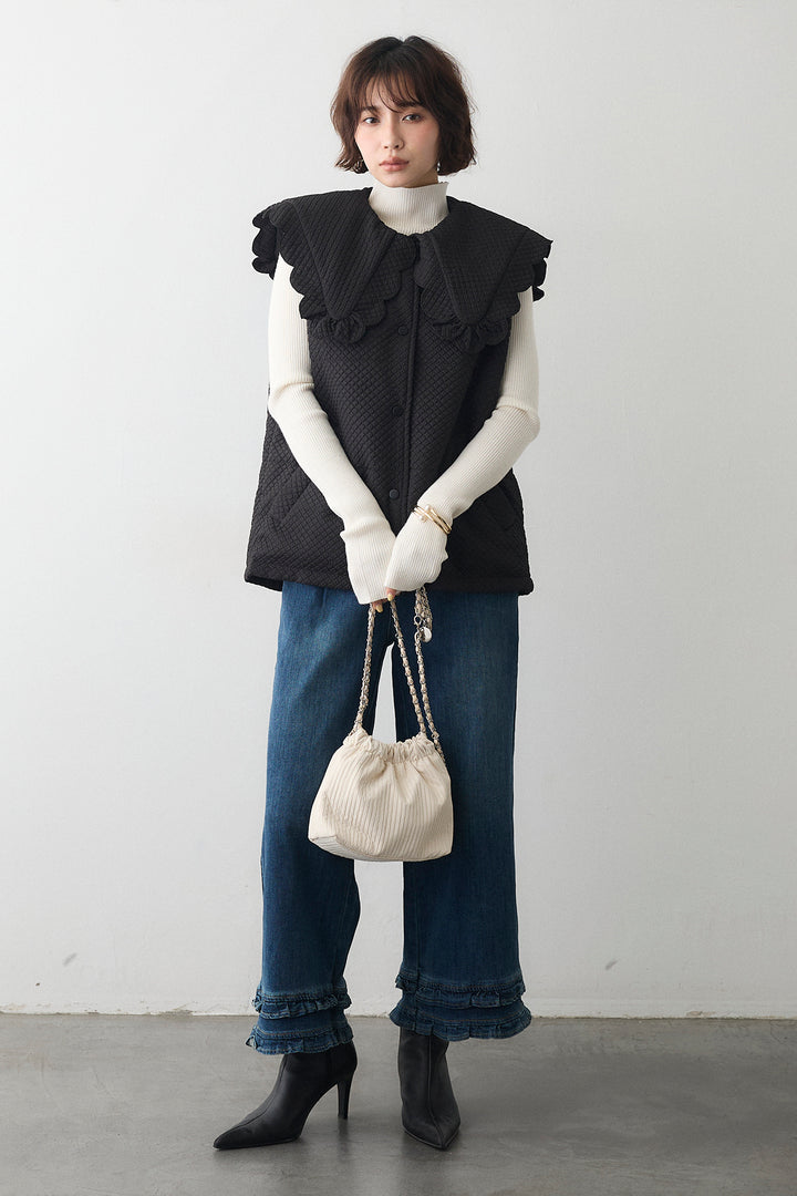 [予約/SET]ベーシックフィンガーホールリブニット+スカラップBIGカラーベスト(2set)