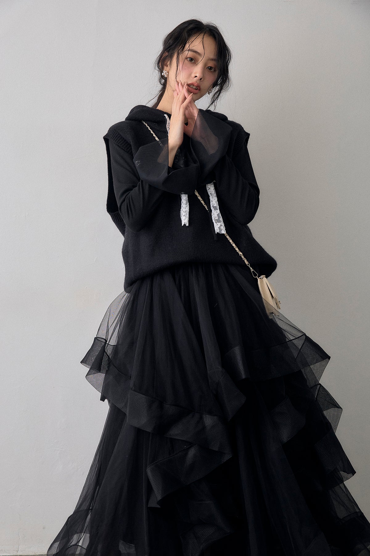 frene ランダムフリルティアードボリュームスカート 予約]ランダムフリルティアードボリュームスカート – Frene