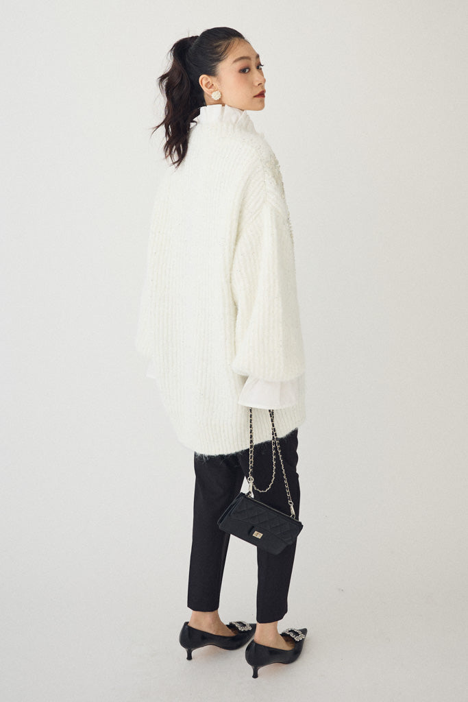 [予約]ビーズフラワースパンコールシャイニーニットカーデ