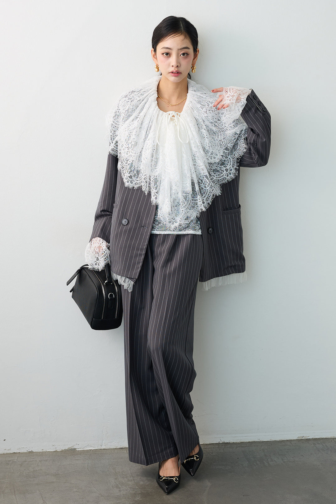 [予約]ハイウエストリボン付きストレートパンツ