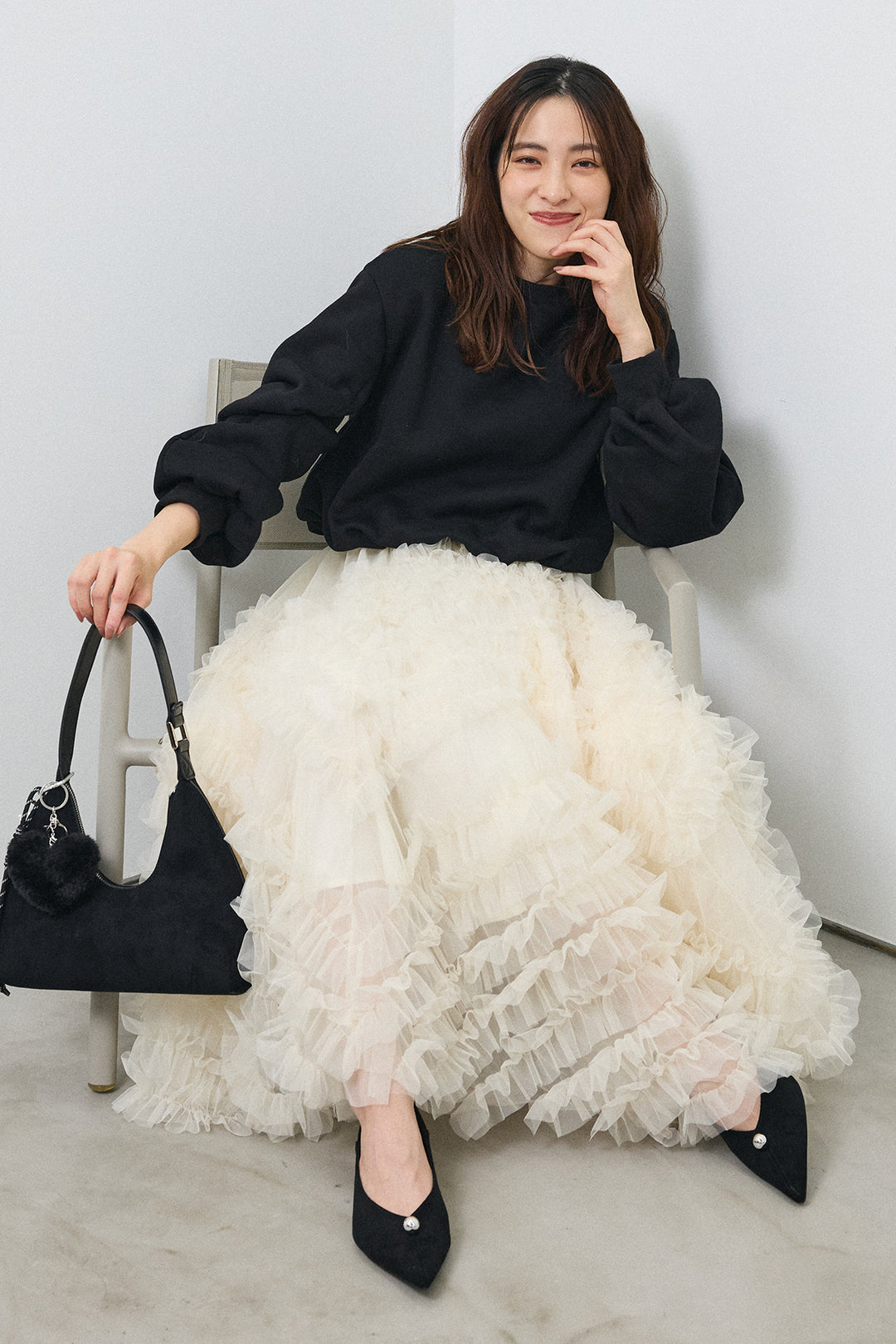 [予約/SET]裏起毛バルーンスリーブプルオーバー+スフレアシメチュールスカート(2set)
