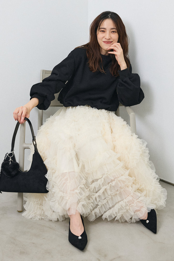 [予約/SET]裏起毛バルーンスリーブプルオーバー+スフレアシメチュールスカート(2set)