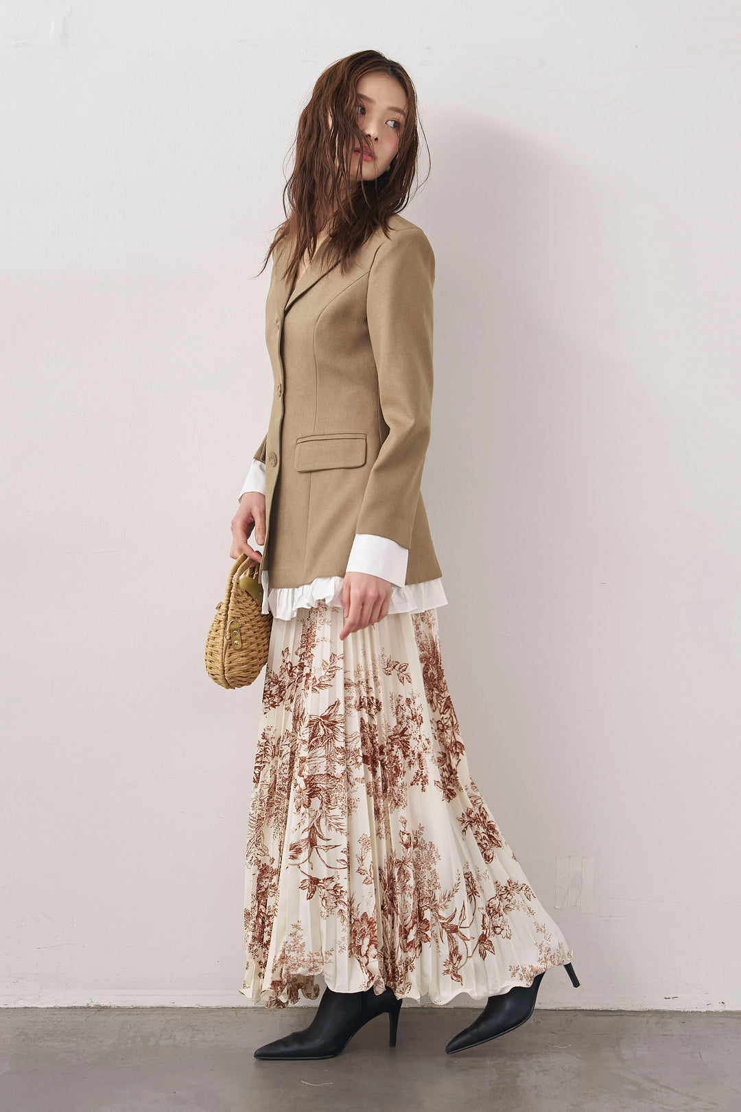 [予約]モノトーントワル柄プリーツスカート