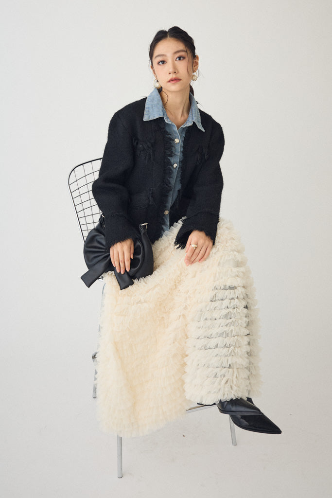 [予約]デニムシャツドッキングツイードカーデ