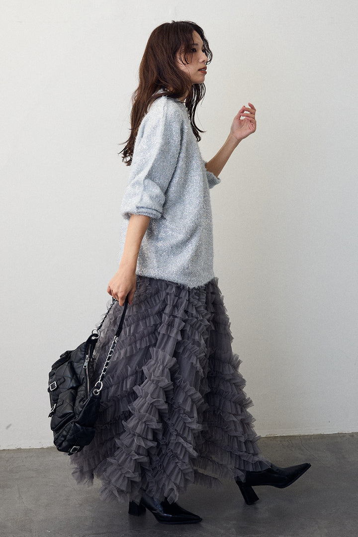 [予約/SET]グリッターラメニット+スフレアシメチュールスカート(2set)