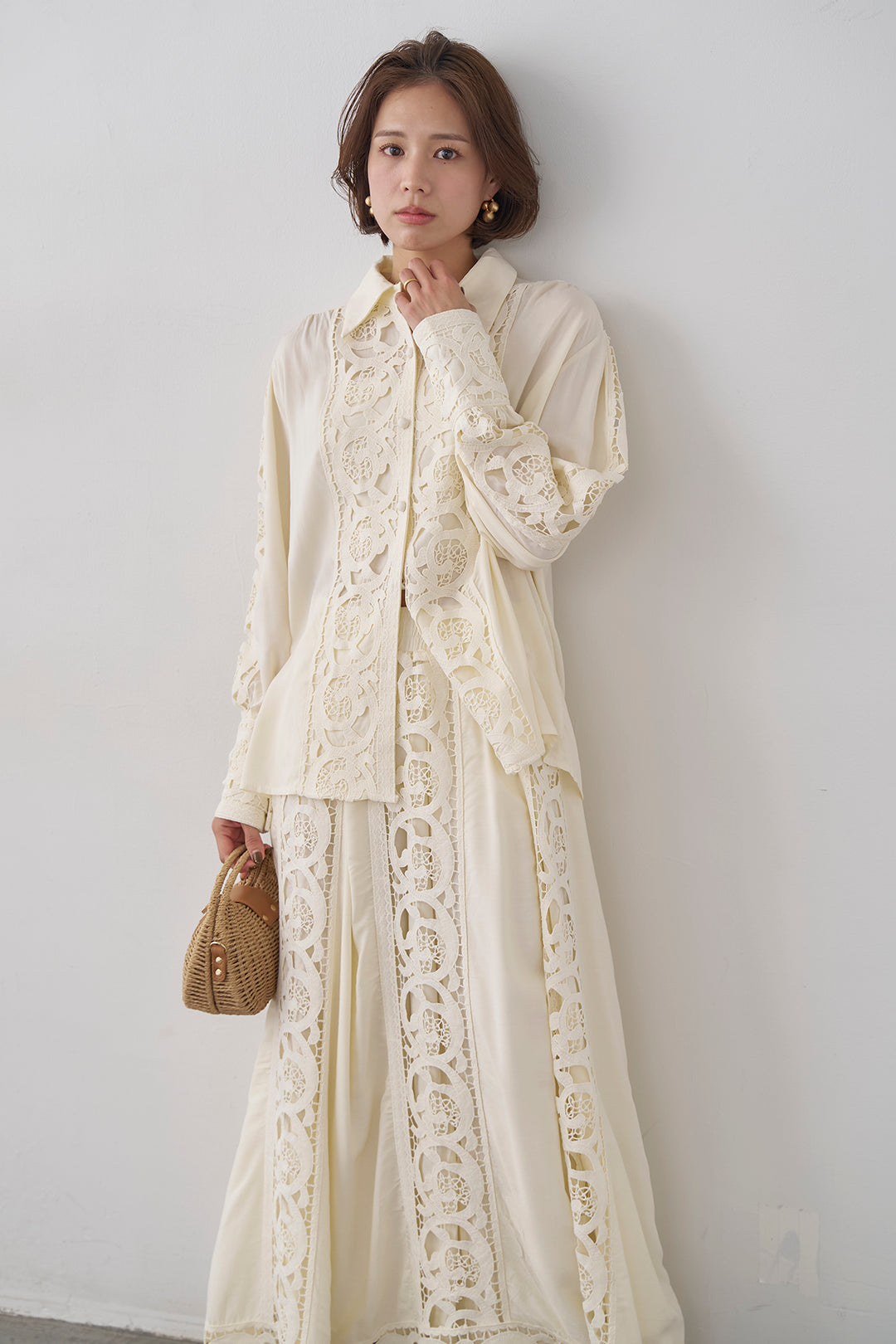 [予約]ヴィンテージライクレースシャツセットアップ