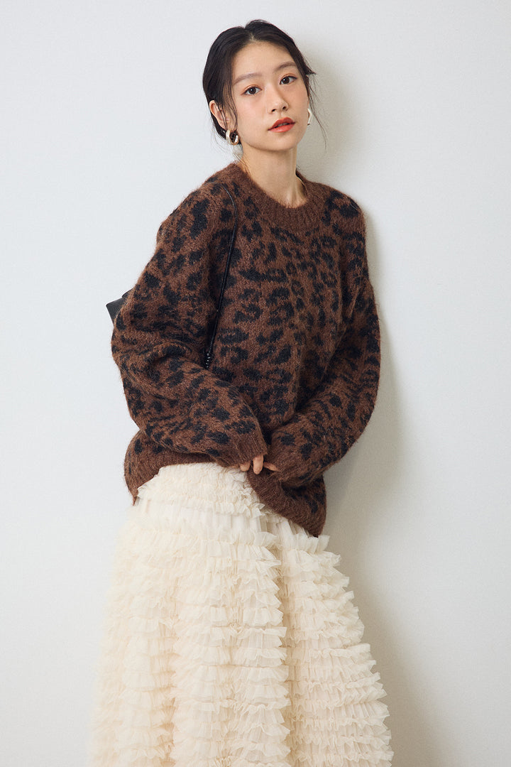[予約]レオパードクルーネックニットプルオーバー