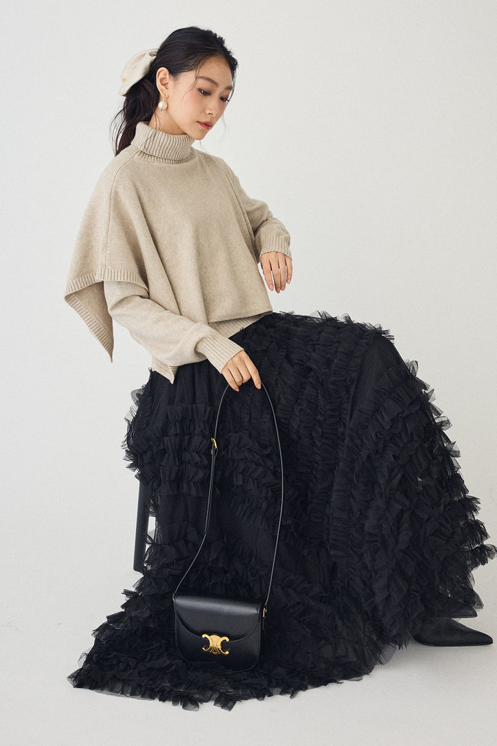 [予約/SET]アシメケープ2wayニット+スフレアシメチュールスカート(2set)