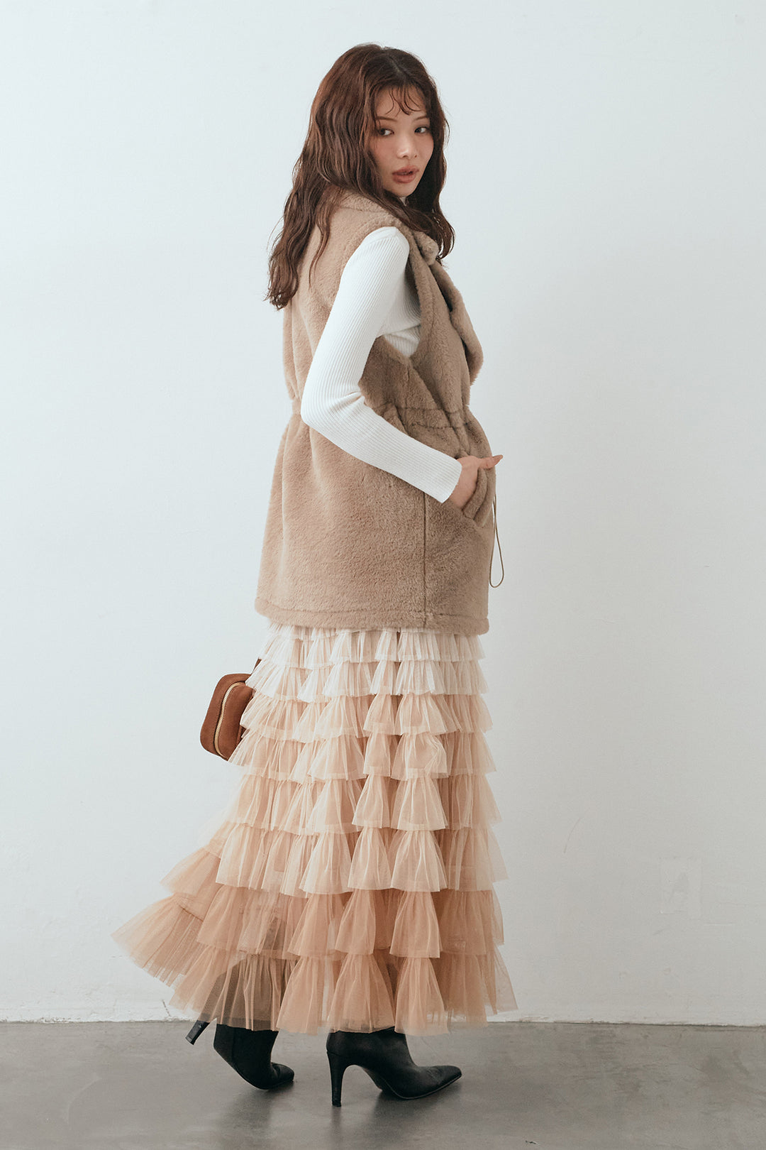 [予約/SET]テディボアウエストドロストベスト+グラデーションチュールティアードスカート(2set)
