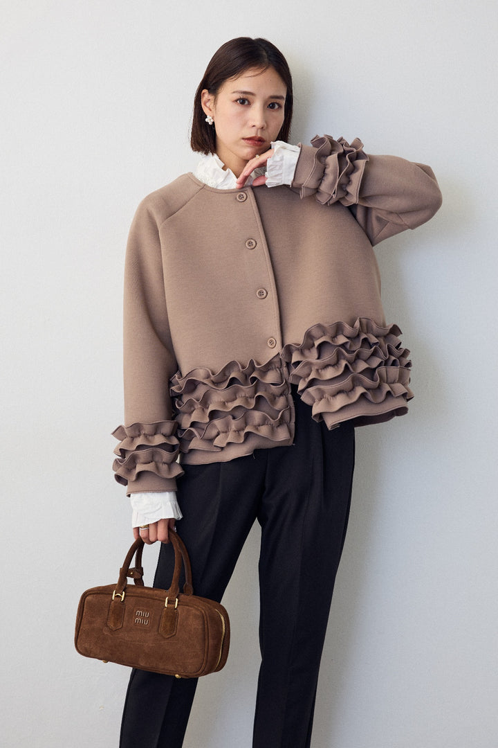 [予約/SET]フリルティアードボンディングクロップドコート+タックテーパードパンツ(2set)