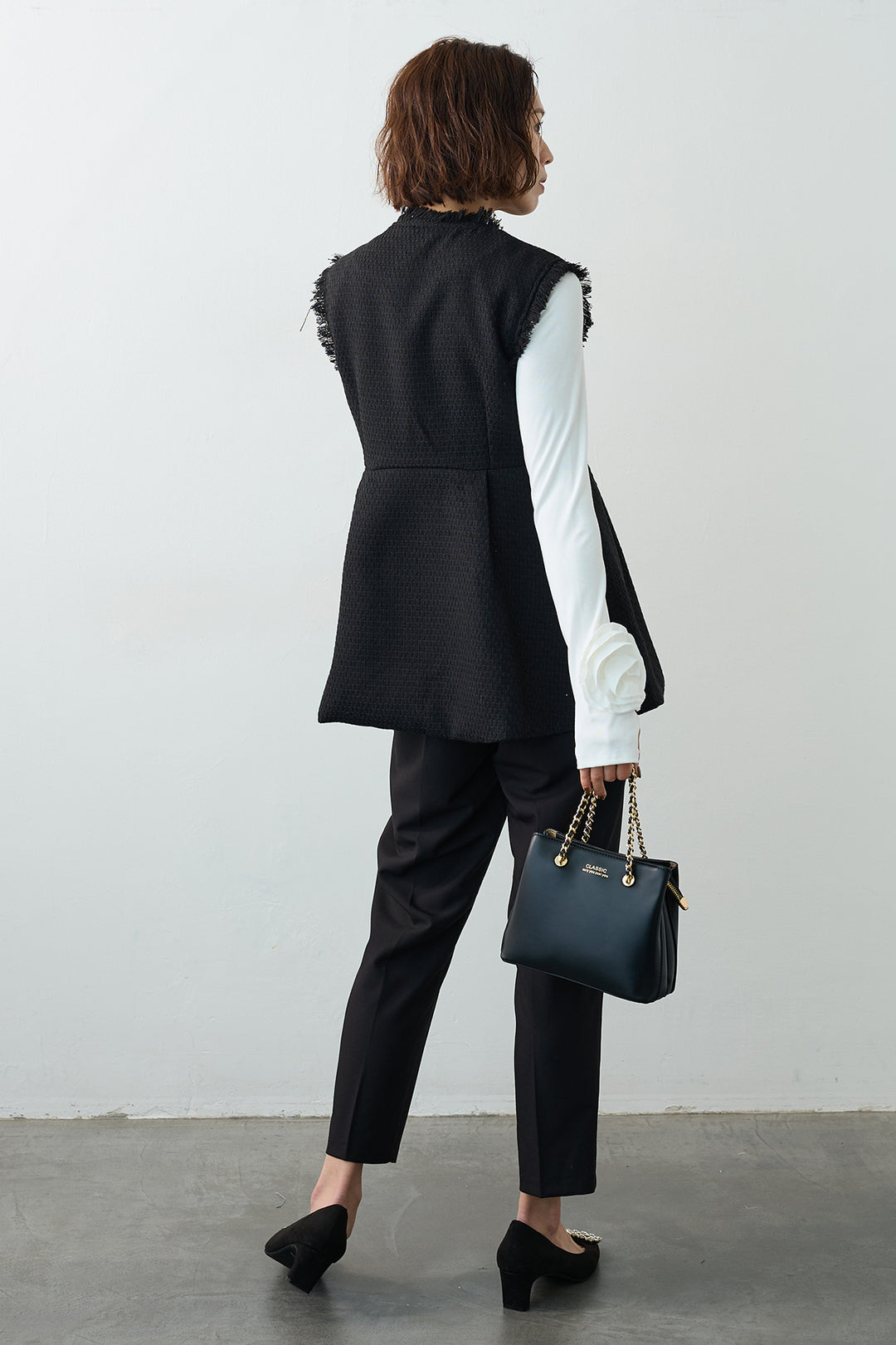 [予約/SET]ツイードペプラム美フォルムジレ+タックテーパードパンツ(2set)