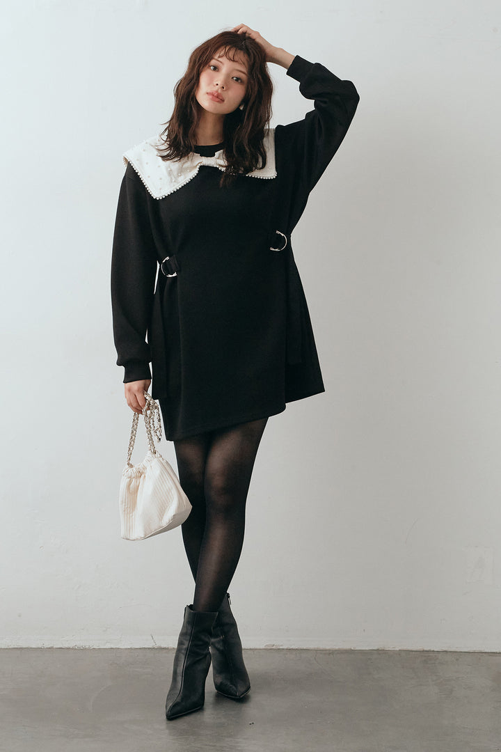 [予約]リボンパールモチーフウエストベルトミニワンピ