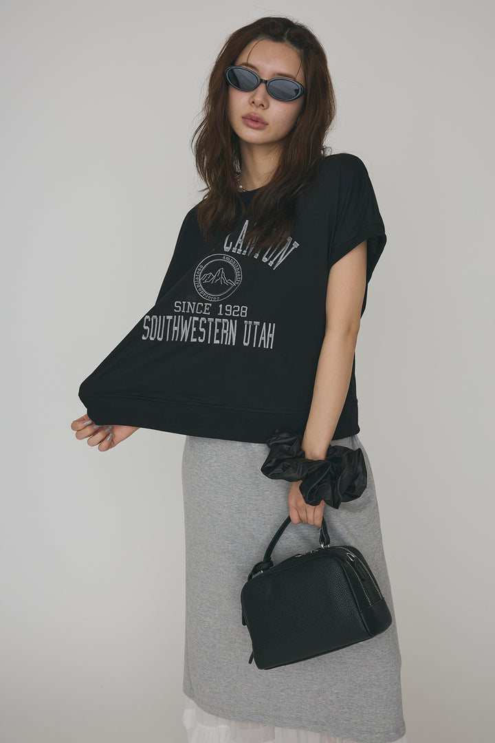 [予約/SET]ロゴ刺繍デザインリブカットT+フリルヘムスウェットスリットスカート(2set)