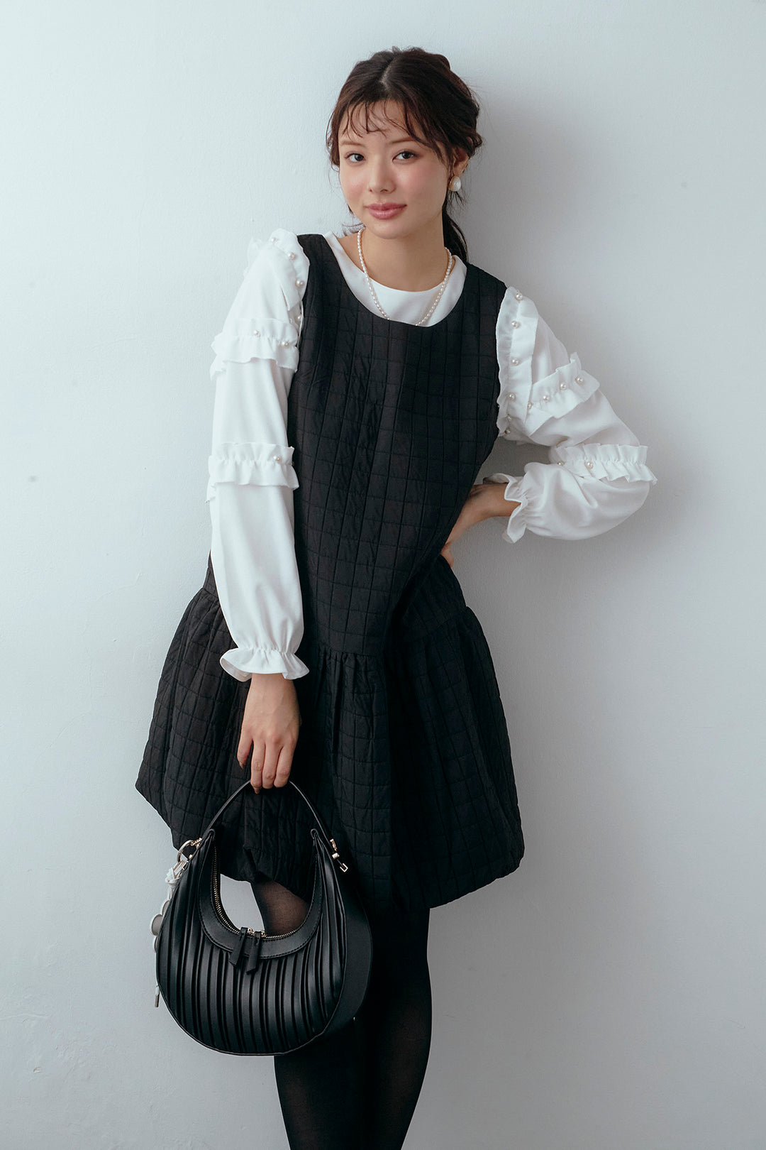 [予約/SET]フリルパールコンシャスブラウス+キルティングデザインミニジャンスカ(2set)
