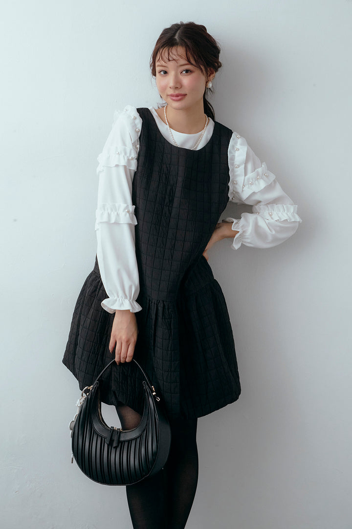 [予約/SET]フリルパールコンシャスブラウス+キルティングデザインミニジャンスカ(2set)