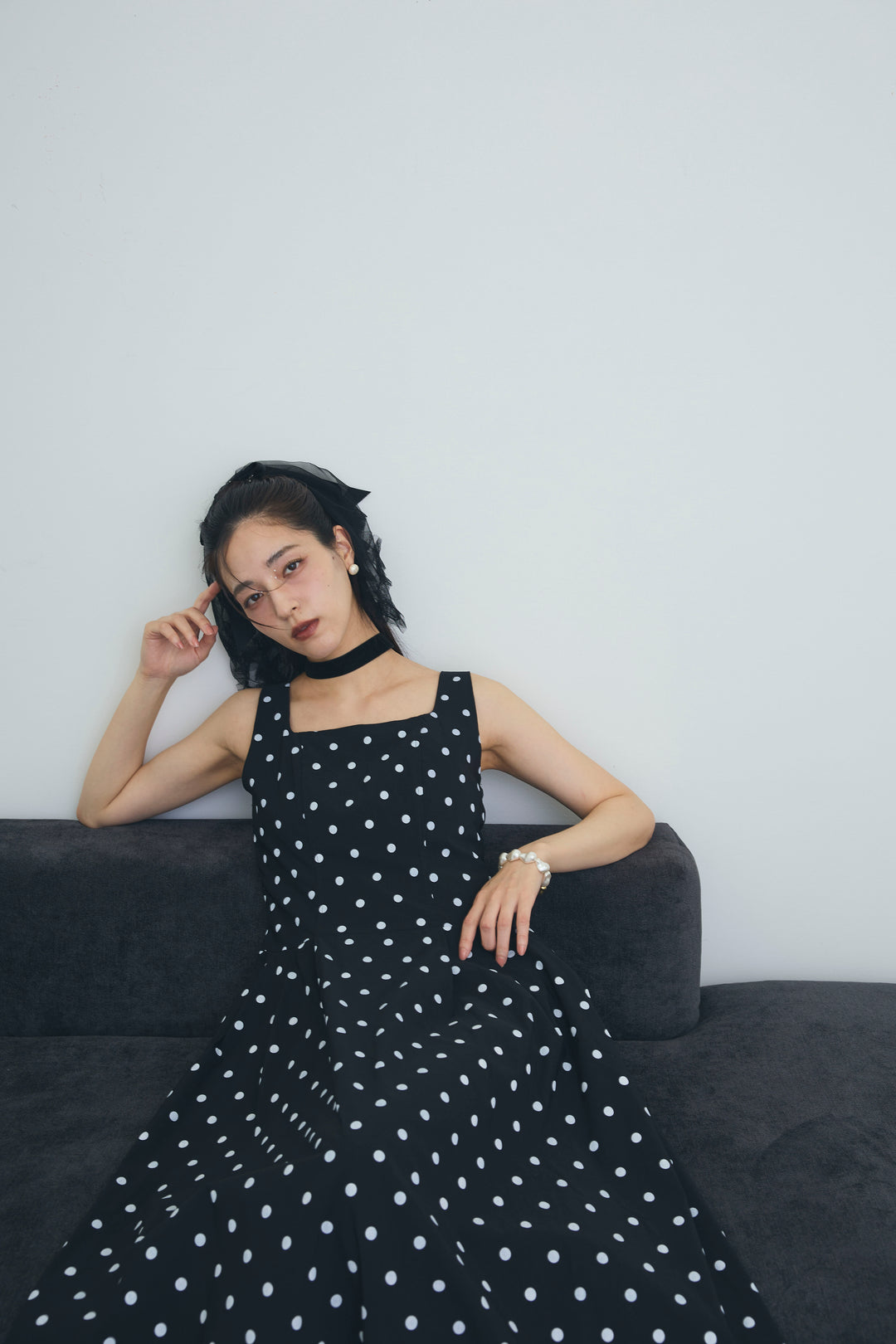 [予約]ドットレトロシルエットワンピース