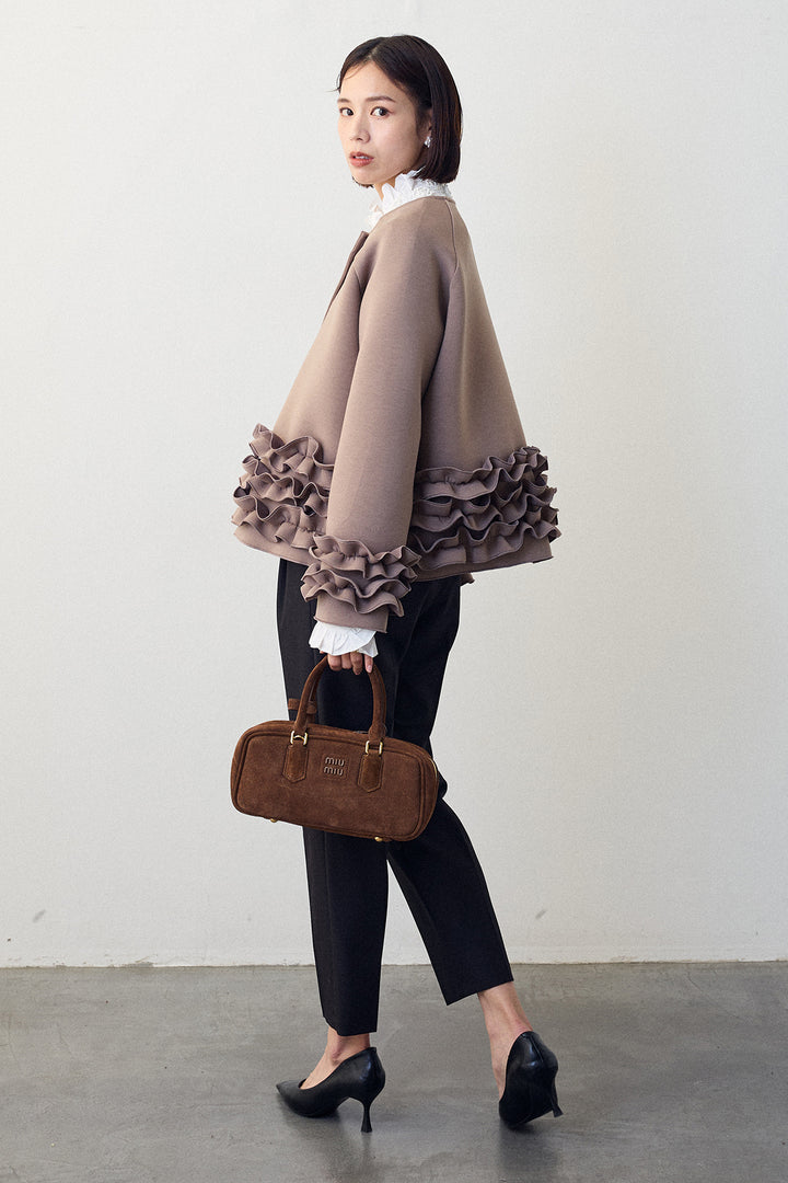 [予約/SET]ローズモチーフフリルカラーシャツ+フリルティアードボンディングクロップドコート(2set)