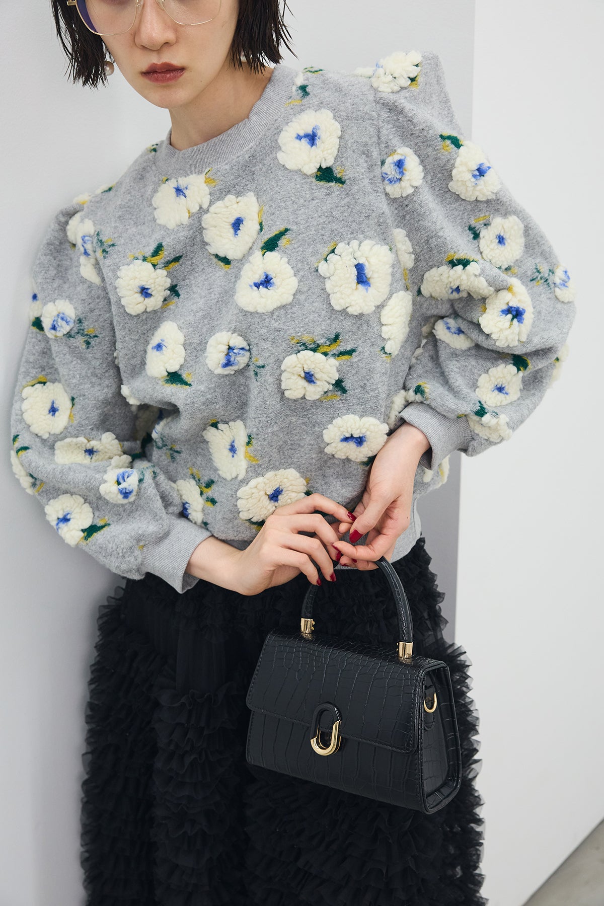 予約]ボアフラワーモチーフニット – Frene