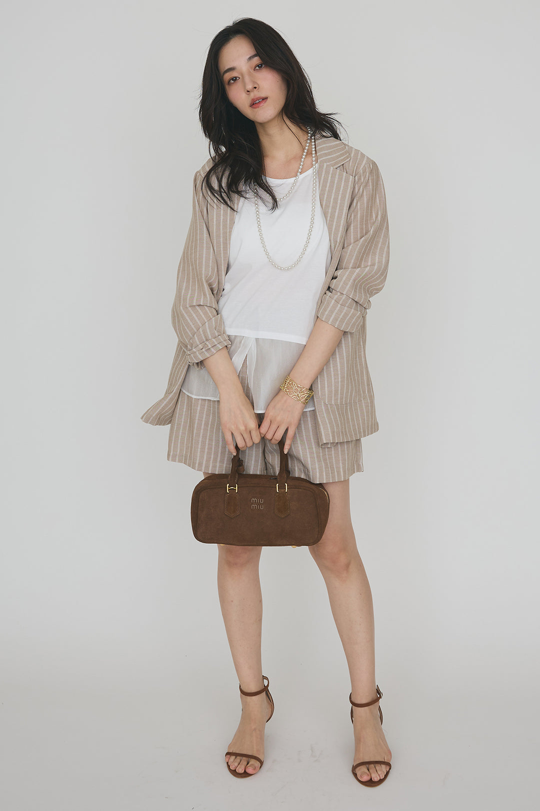 [予約/SET]ドライタッチオーガンジー切替タンクトップ+ストライプライトジャケットセットアップ(2set)