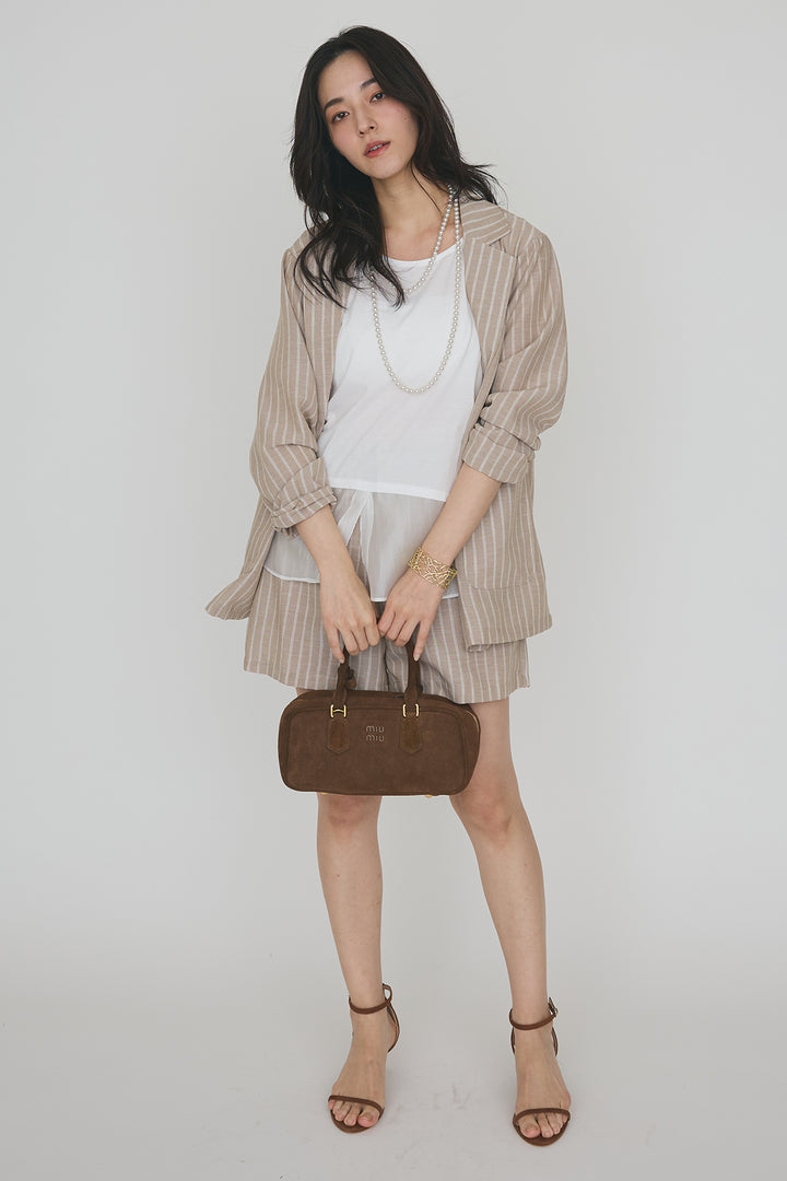 [予約/SET]ドライタッチオーガンジー切替タンクトップ+ストライプライトジャケットセットアップ(2set)