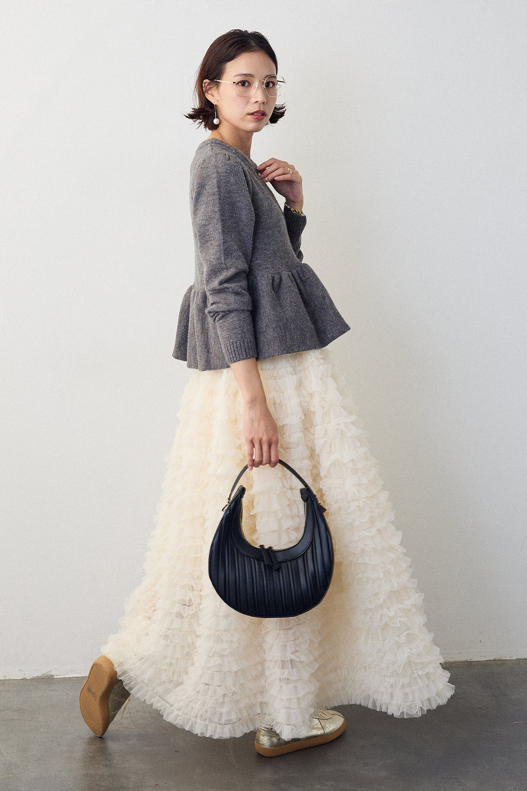 [予約/SET]アルパカタッチバルーンヘムニットプルオーバー+ホイップチュールティアードスカート(2set)