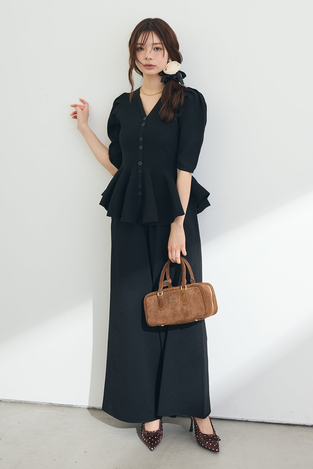 [予約]美ラインペプラムハーフスリーブニット