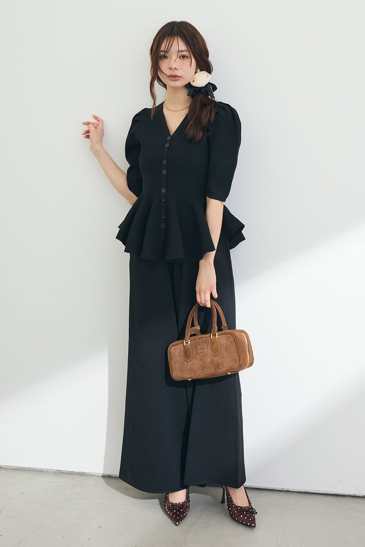 [予約]美ラインペプラムハーフスリーブニット