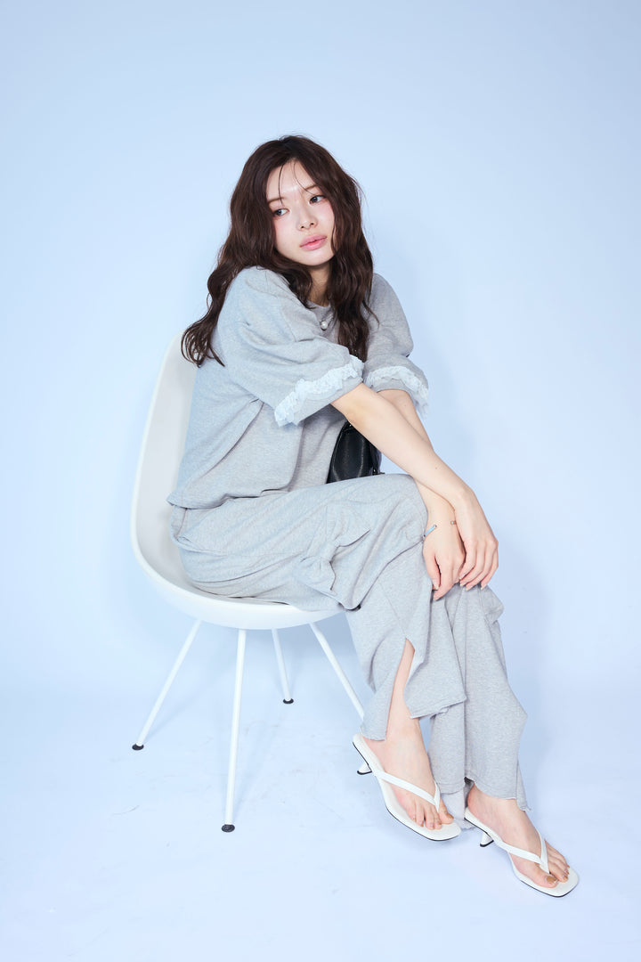 [予約/SET]ライトスウェットレースコンビパフPO+ライトスウェットサイドリボンパンツ(2set)