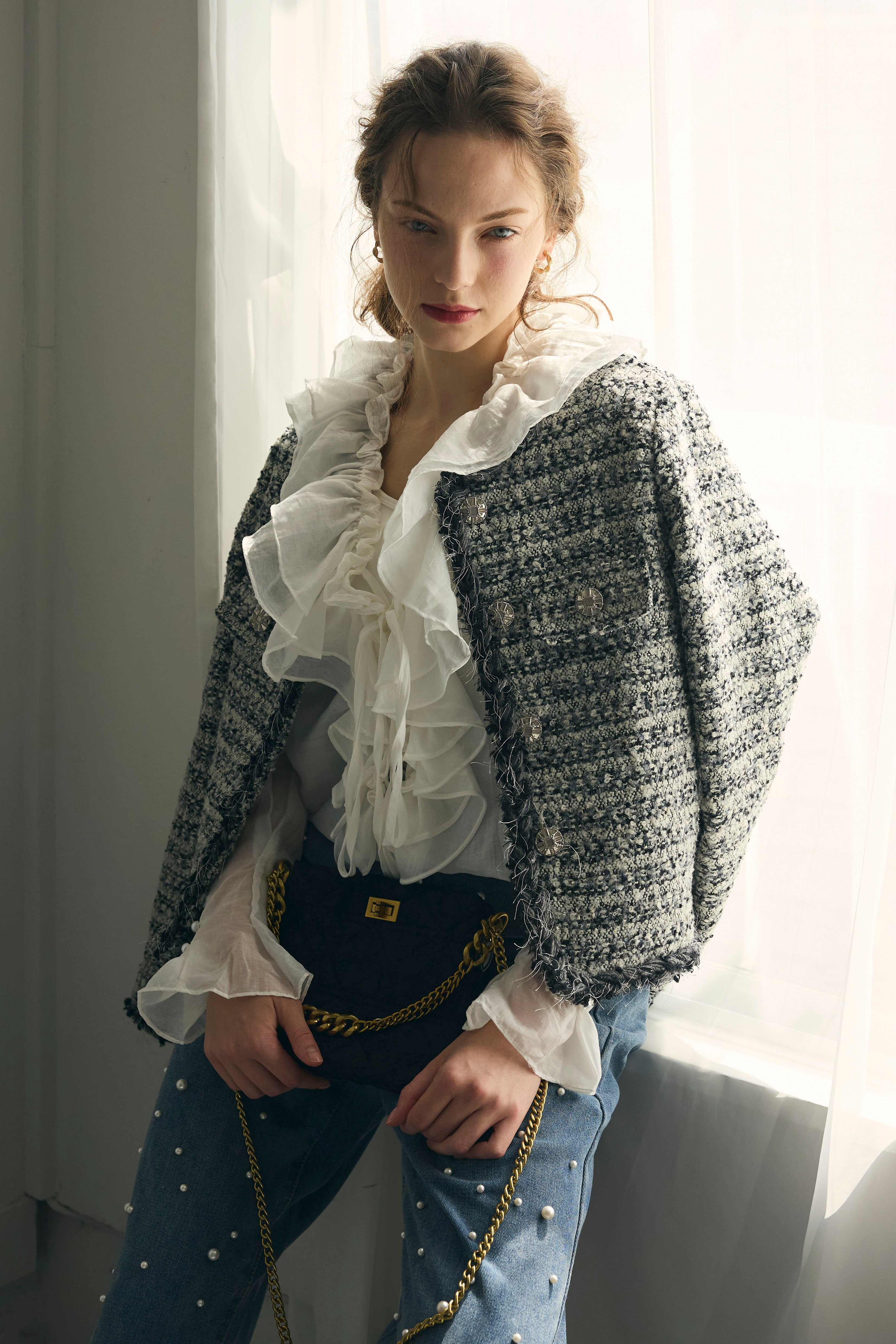 SONO ラッフルフリルツイードジャケット VERY sono ホワイト ラッフル