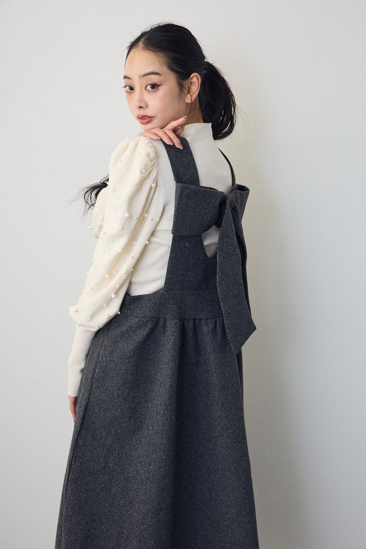 予約]前後2wayバックリボンボックスシルエットジャンスカ– Frene