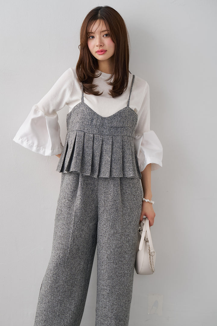 [予約/SET]タックフレア異素材ドッキングニットPO+プリーツビスチェオールインワン(2set)